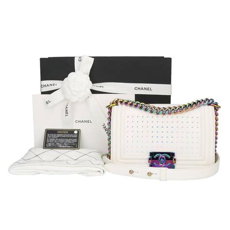 chanel white led boy bag|Chanel White Lambskin LED Medium Boy Rainbow Hardware, .